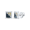 10k White Gold Round Blue Yellow Color Enhanced Diamond Square Kite Earrings 1/20 Cttw