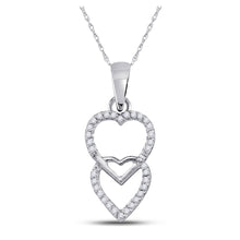  10k White Gold Womens Round Diamond Double Hanging Heart Pendant 1/10 Cttw