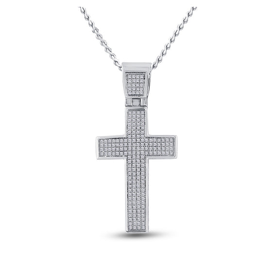 10k White Gold Mens Round Diamond Cross Charm Pendant 1/2 Cttw