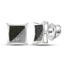  Sterling Silver Round Blue Color Enhanced Diamond Square Earrings 1/6 Cttw