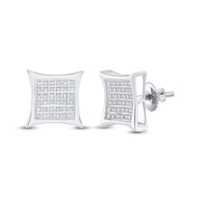  Sterling Silver Womens Round Diamond Kite Square Earrings 1/8 Cttw