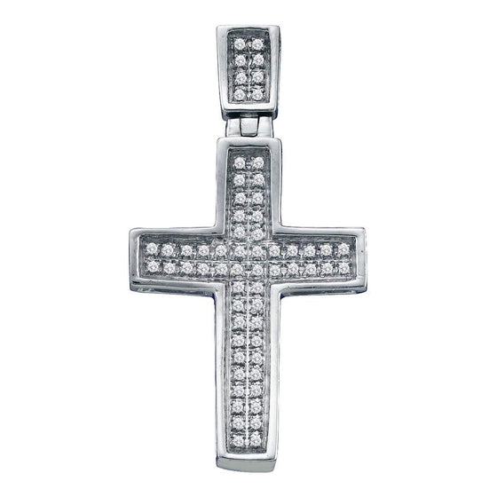 10k White Gold Womens Round Diamond Cross Pendant 1/6 Cttw