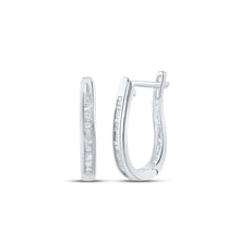  10k White Gold Womens Baguette Channel-set Diamond Hoop Earrings 1/4 Cttw