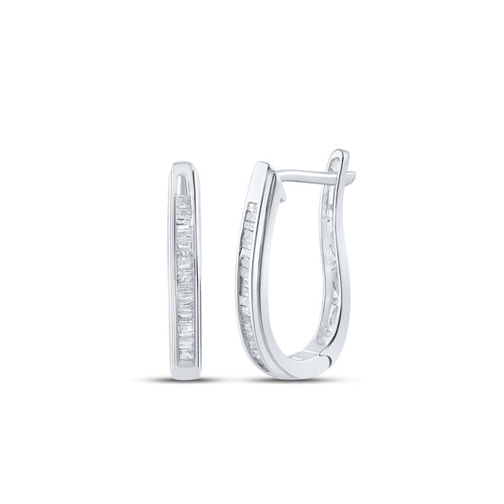10k White Gold Womens Baguette Channel-set Diamond Hoop Earrings 1/4 Cttw