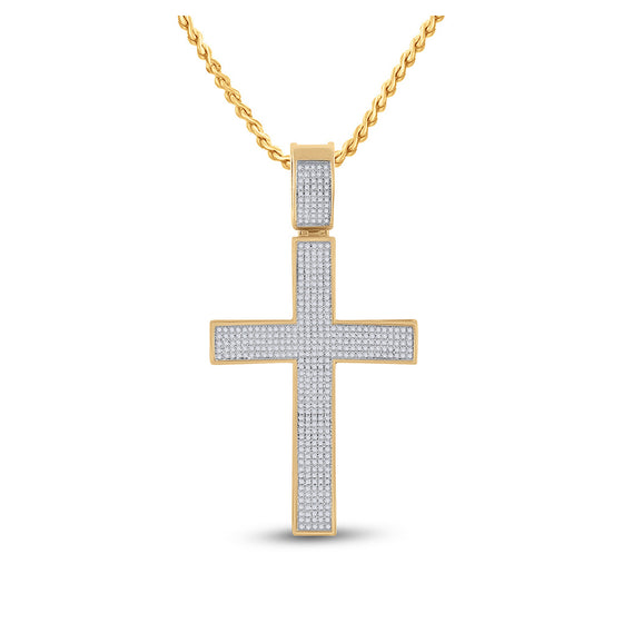 10k Yellow Gold Mens Round Diamond Cross Charm Pendant 1 Cttw