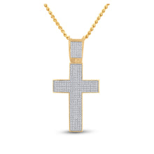  10k Yellow Gold Mens Round Diamond Cross Charm Pendant 1 Cttw