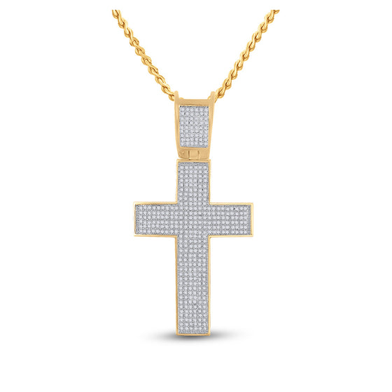 10k Yellow Gold Mens Round Diamond Cross Charm Pendant 1 Cttw