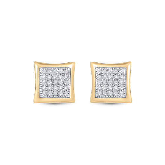 10k Yellow Gold Round Diamond Kite Square Earrings 1/6 Cttw
