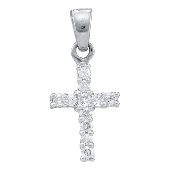 10k White Gold Womens Round Diamond Cross Pendant 1/4 Cttw