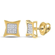  Yellow-tone Sterling Silver Womens Round Diamond Kite Square Earrings 1/20 Cttw