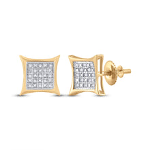  Yellow-tone Sterling Silver Round Diamond Kite Square Earrings 1/10 Cttw
