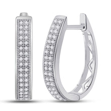  10k White Gold Womens Round Diamond Double Row Hoop Earrings 1/5 Cttw