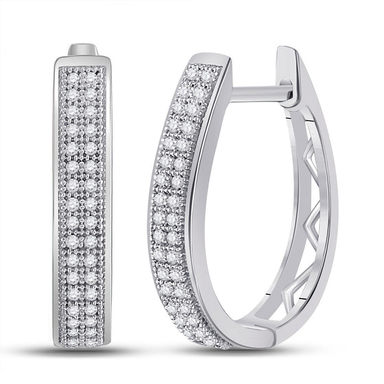 10k White Gold Womens Round Diamond Double Row Hoop Earrings 1/5 Cttw