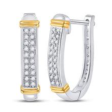  10k Two-tone Gold Womens Round Diamond Oblong Hoop Earrings 1/6 Cttw