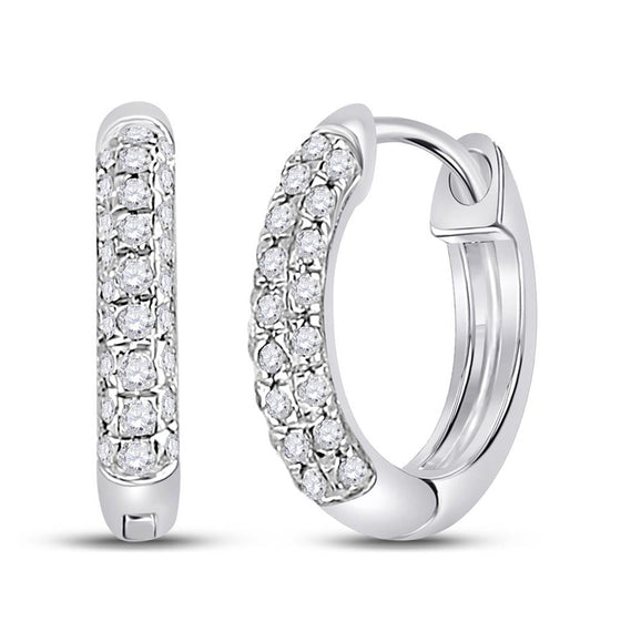 10k White Gold Womens Round Diamond Hoop Earrings 1/6 Cttw