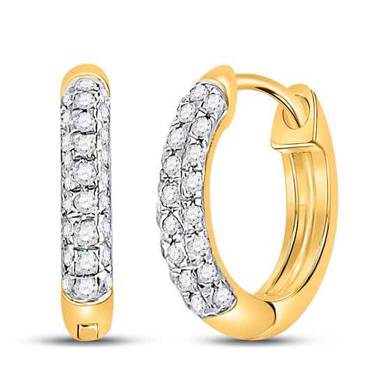 10k Yellow Gold Womens Round Diamond Hoop Earrings 1/6 Cttw