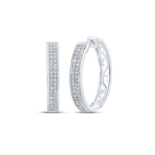 10k White Gold Womens Round Diamond Double Row Pave Hoop Earrings 1/4 Cttw