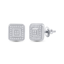  10k White Gold Womens Round Diamond Square Earrings 1/6 Cttw