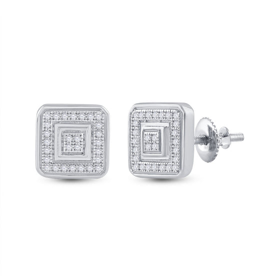10k White Gold Womens Round Diamond Square Earrings 1/6 Cttw