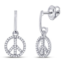  10k White Gold Womens Diamond Peace-sign Dangle Earrings 1/4 Cttw