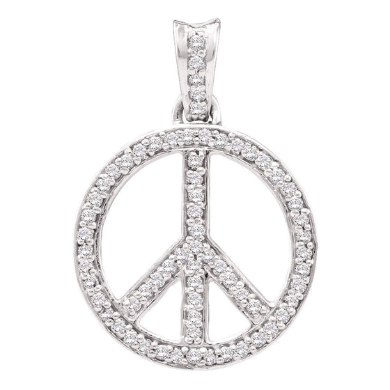 10k White Gold Womens Round Diamond Peace Sign Circle Pendant 1/4 Cttw
