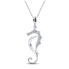 10k White Gold Womens Round Diamond Sea Horse Animal Pendant 1/20 Cttw