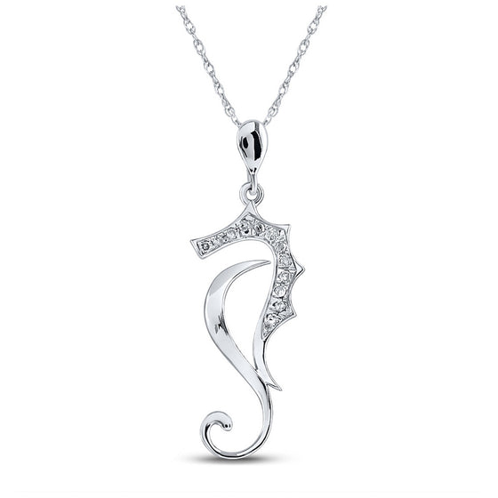 10k White Gold Womens Round Diamond Sea Horse Animal Pendant 1/20 Cttw