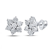  Sterling Silver Womens Round Diamond Cluster Earrings 1/8 Cttw
