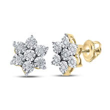  Yellow-tone Sterling Silver Womens Round Diamond Illusion Flower Cluster Earrings 1/8 Cttw