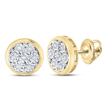  Yellow-tone Sterling Silver Womens Round Diamond Cluster Earrings 1/10 Cttw