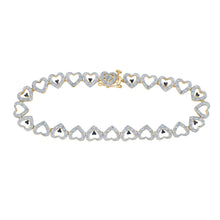  Yellow-tone Sterling Silver Black Color Enhanced Diamond Heart Link Bracelet 1/5 Cttw