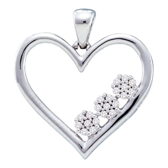 10k White Gold Womens Round Diamond Heart Pendant 1/20 Cttw