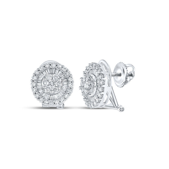 14k White Gold Womens Round Diamond Cluster French-clip Earrings 1 Cttw