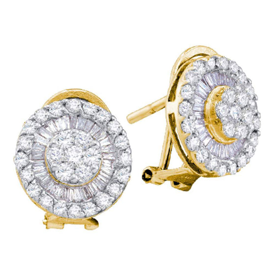 14k Yellow Gold Womens Round Diamond Cluster French-clip Earrings 1 Cttw