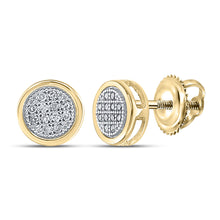  Yellow-tone Sterling Silver Womens Round Diamond Circle Cluster Earrings 1/20 Cttw