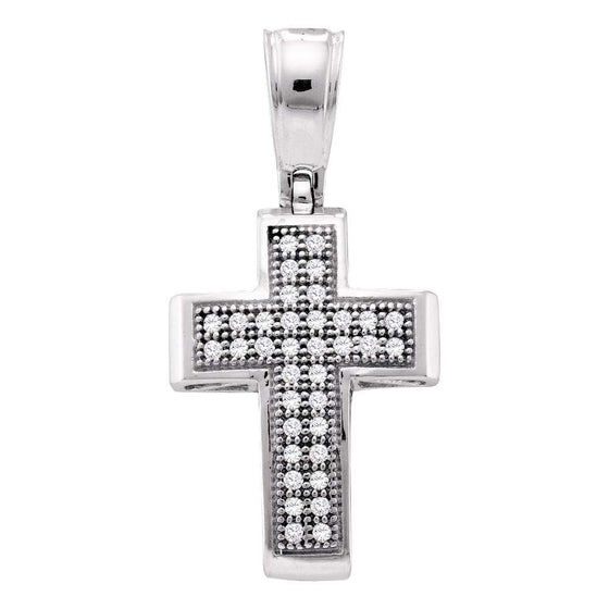10k White Gold Womens Round Diamond Small Cross Pendant 1/10 Cttw