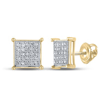  Yellow-tone Sterling Silver Round Diamond Square Earrings 1/6 Cttw