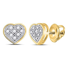  Yellow-tone Sterling Silver Womens Round Diamond Heart Earrings 1/20 Cttw