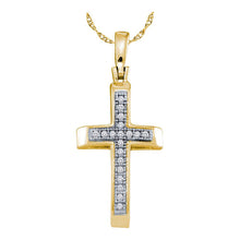  Yellow-tone Sterling Silver Womens Round Diamond Cross Pendant 1/20 Cttw