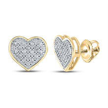  Yellow-tone Sterling Silver Womens Round Diamond Heart Earrings 1/10 Cttw