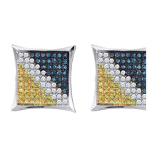  Sterling Silver Yellow Blue Color Enhanced Diamond Square Earrings 1/6 Cttw
