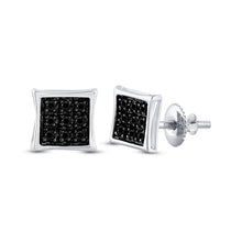  Sterling Silver Round Black Color Enhanced Diamond Square Earrings 1/20 Cttw