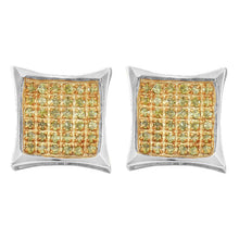  10k White Gold Round Yellow Color Enhanced Diamond Square Earrings 1/10 Cttw
