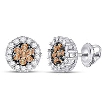  14k White Gold Womens Round Brown Diamond Flower Cluster Earrings 3/4 Cttw