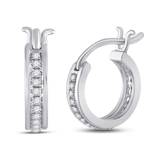 10k White Gold Womens Round Diamond Hoop Earrings 1/6 Cttw