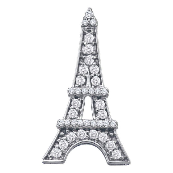 10k White Gold Womens Round Diamond Eiffel Tower Fashion Pendant 1/3 Cttw