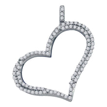  10k White Gold Womens Round Diamond Outline Heart Pendant 1/3 Cttw