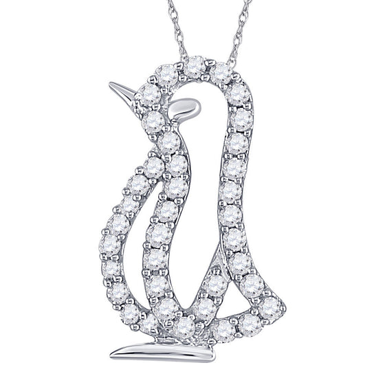 10k White Gold Womens Round Diamond Penguin Bird Animal Pendant 1/6 Cttw