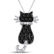  10k White Gold Womens Round Black Color Enhanced Diamond Cat Animal Pendant 1/3 Cttw
