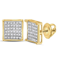  Yellow-tone Sterling Silver Womens Round Diamond Square Earrings 1/4 Cttw
